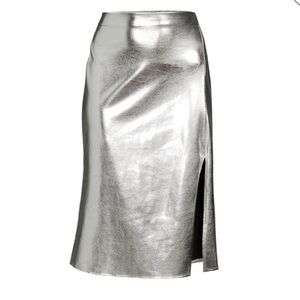 Shiny metallic midi skirt.